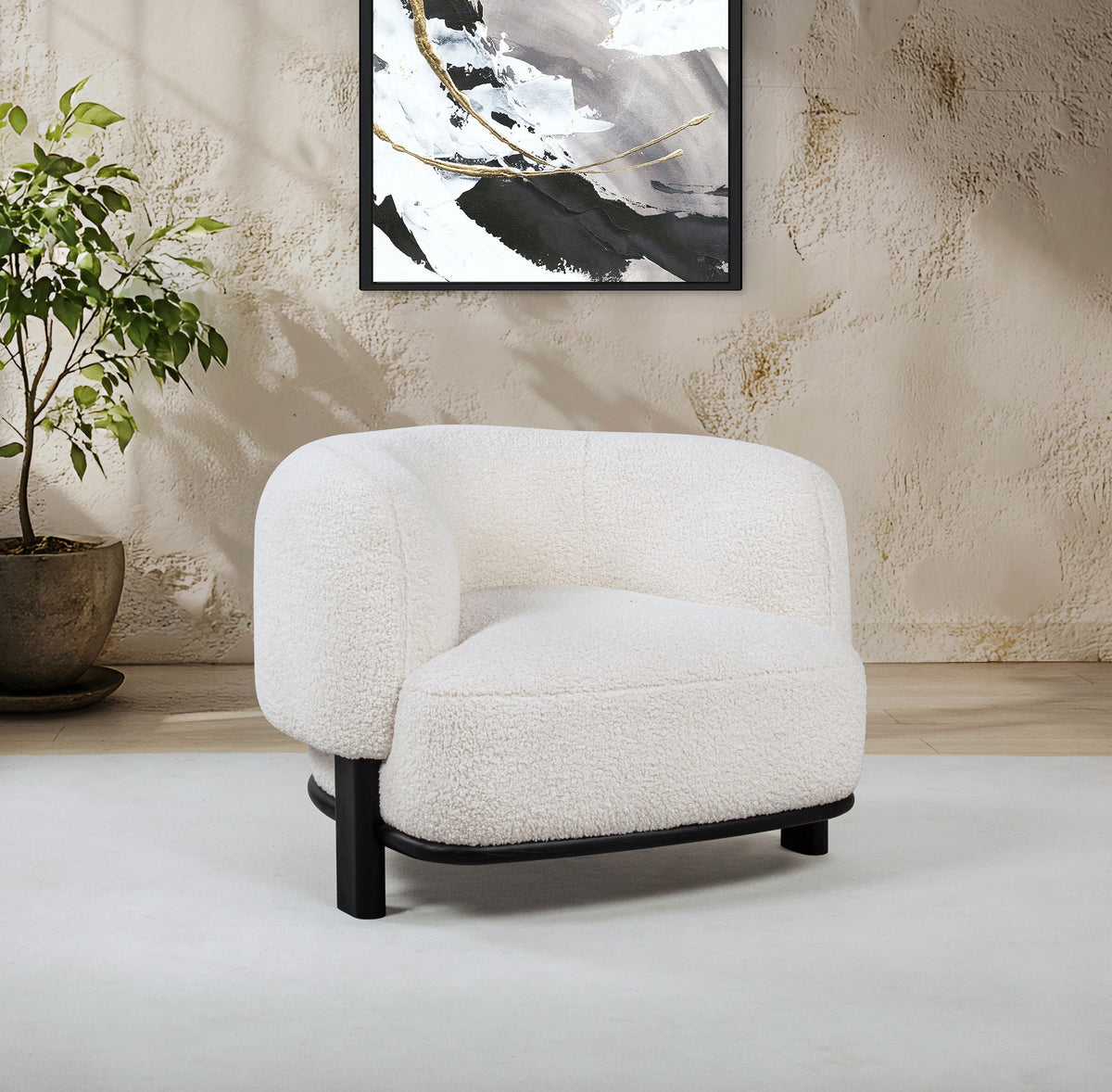 Lawler Barrel Back Accent Chair - Ivory Boucle with Contrasting Black Base β view 1
