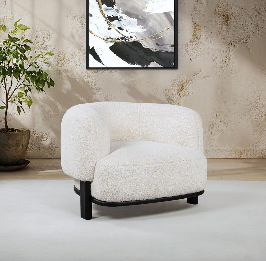 Lawler Barrel Back Accent Chair - Ivory Boucle with Contrasting Black Base