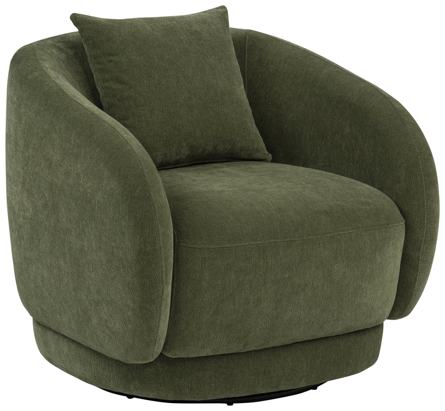 Arnaud Swivel Barrel Accent Chair - Green Chenille with Loose Back Pillow