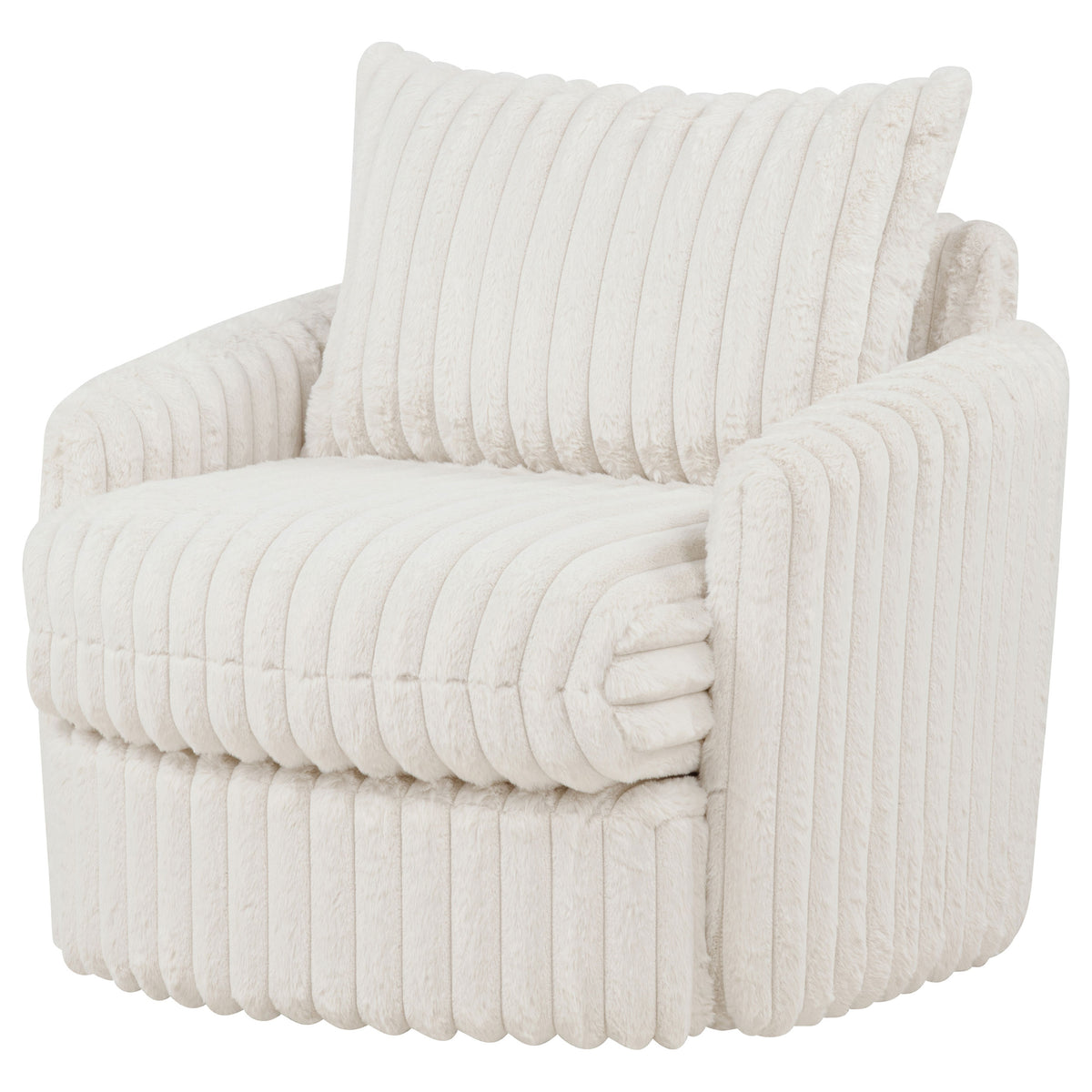 Sarco Channel-Tufted Corduroy Swivel Accent Chair - 360-Degree Swivel in Ivory – view 4