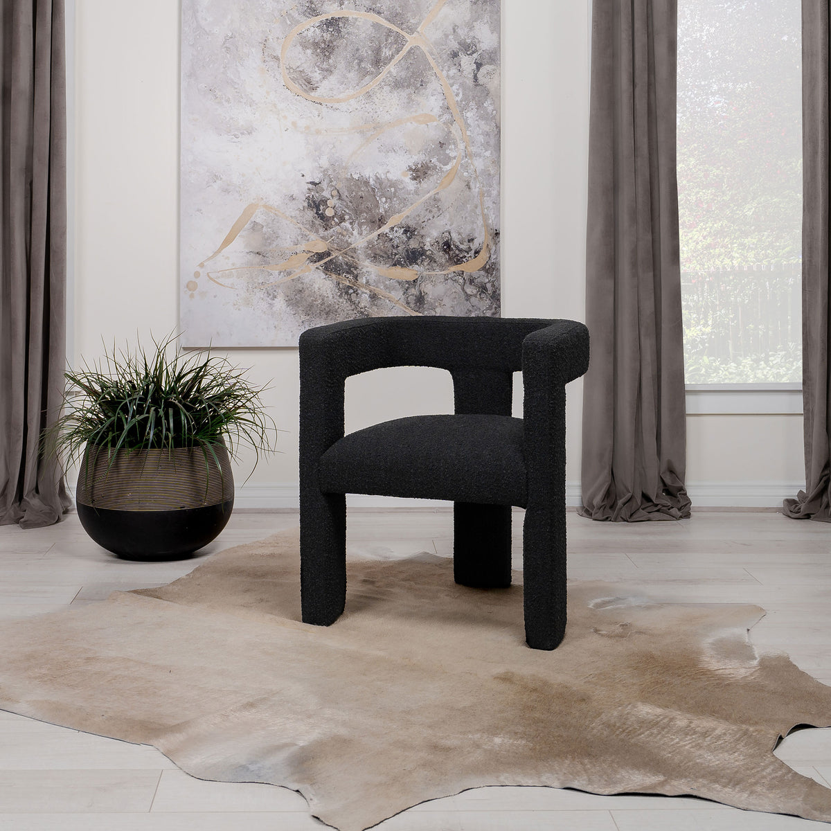 Petra Curved Boucle Accent Chair - Sculptural Fully Upholstered Design in Black β view 1
