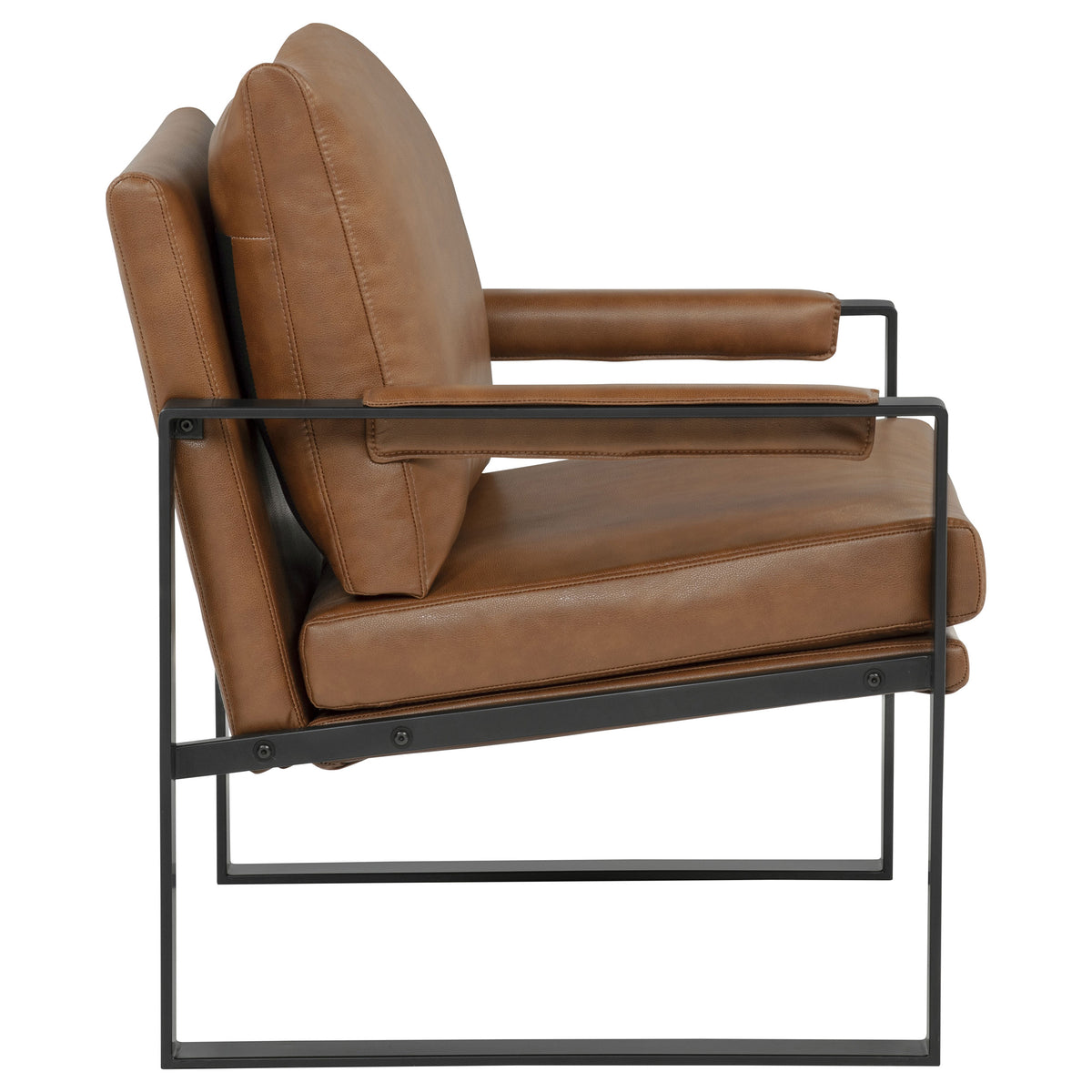 Rosalind Track Arm Accent Chair - Brown Leatherette on Slim Metal Frame – view 9