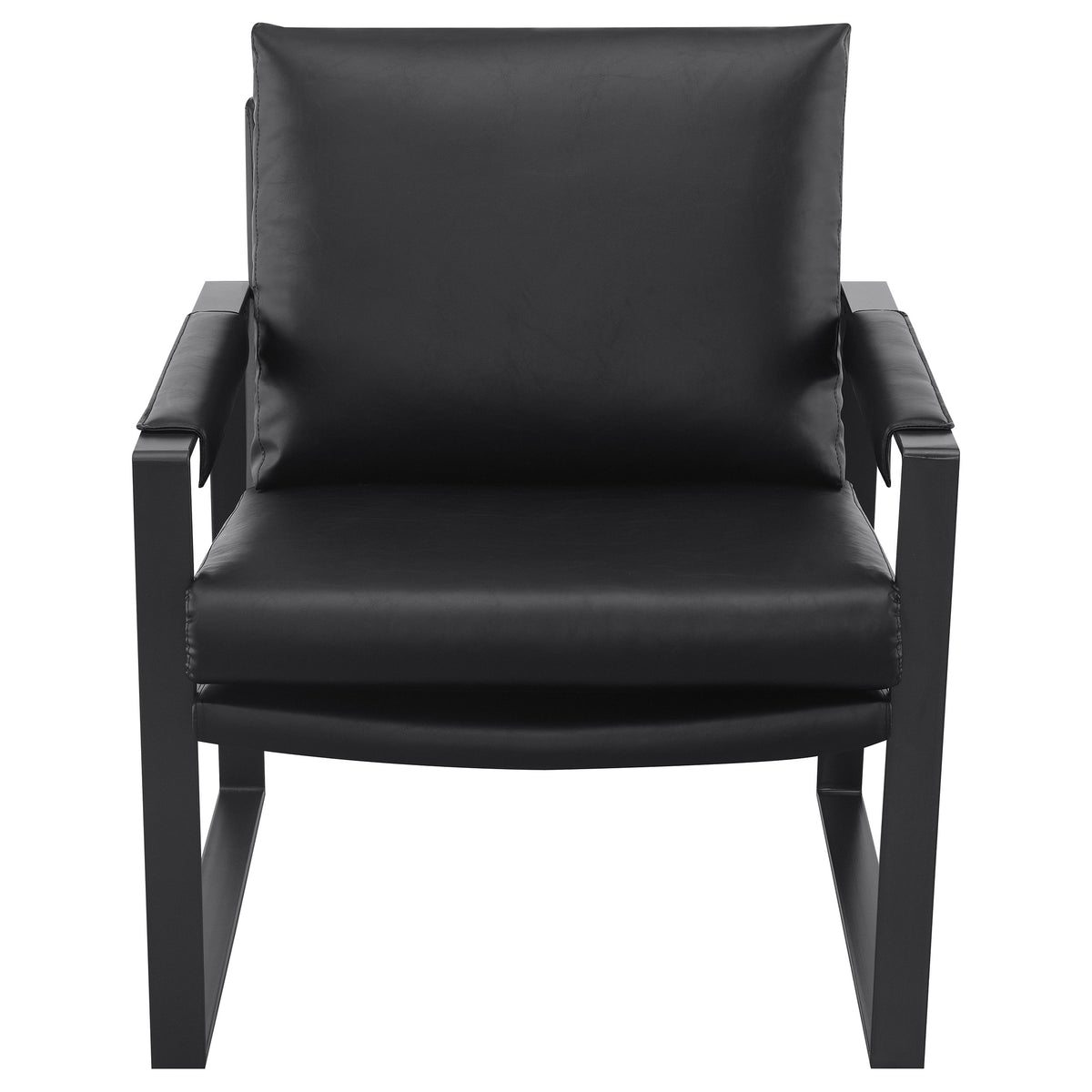 Rosalind Track Arm Accent Chair - Black Leatherette on Exposed Gunmetal Metal Frame – view 3
