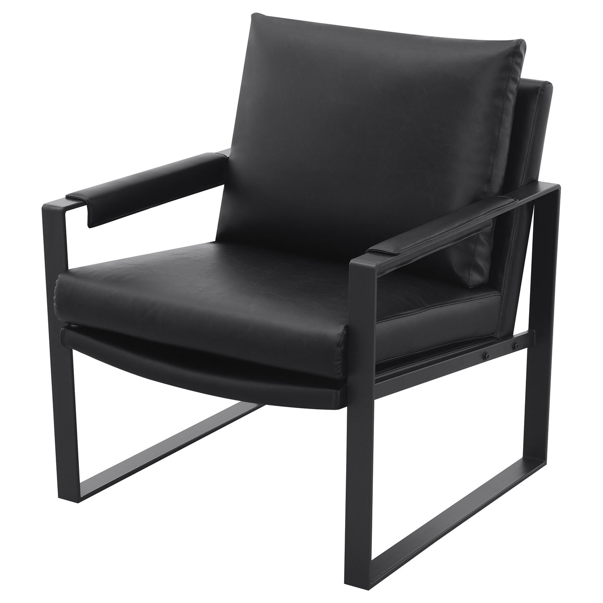 Rosalind Track Arm Accent Chair - Black Leatherette on Exposed Gunmetal Metal Frame – view 4