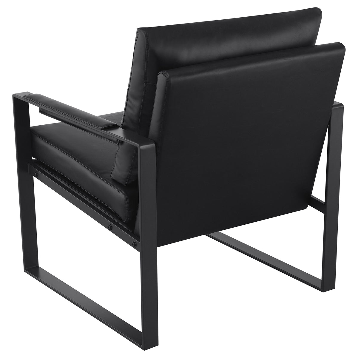 Rosalind Track Arm Accent Chair - Black Leatherette on Exposed Gunmetal Metal Frame – view 6