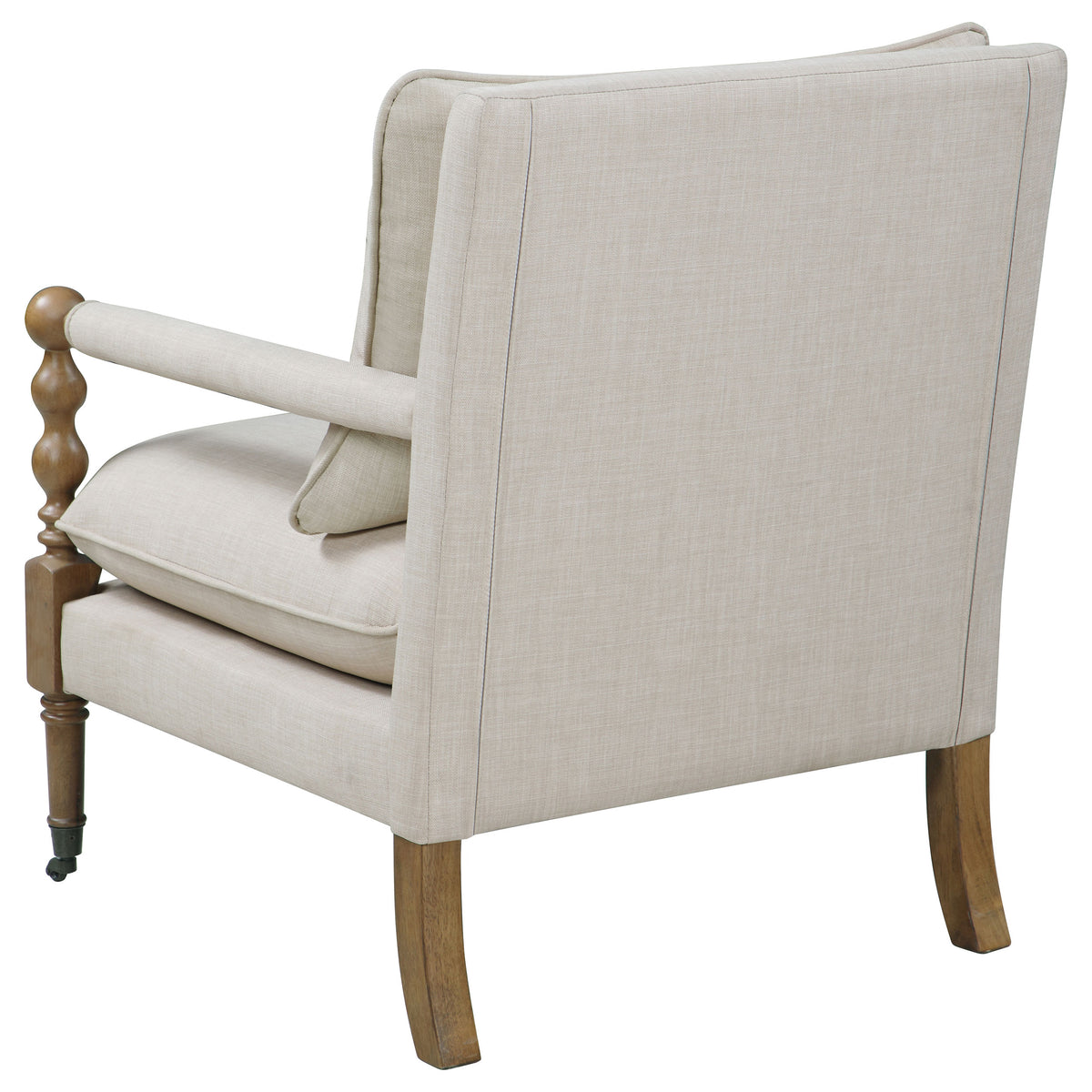 Dempsy Upholstered Accent Chair with Casters - Beige Linen-Like Fabric & Dark Oak Turned Legs – view 5