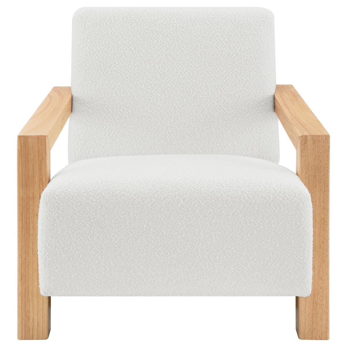 Fitzroy Boucle Accent Arm Chair with Exposed Wood Arms - Modern Ivory with Blonde Frame – view 3