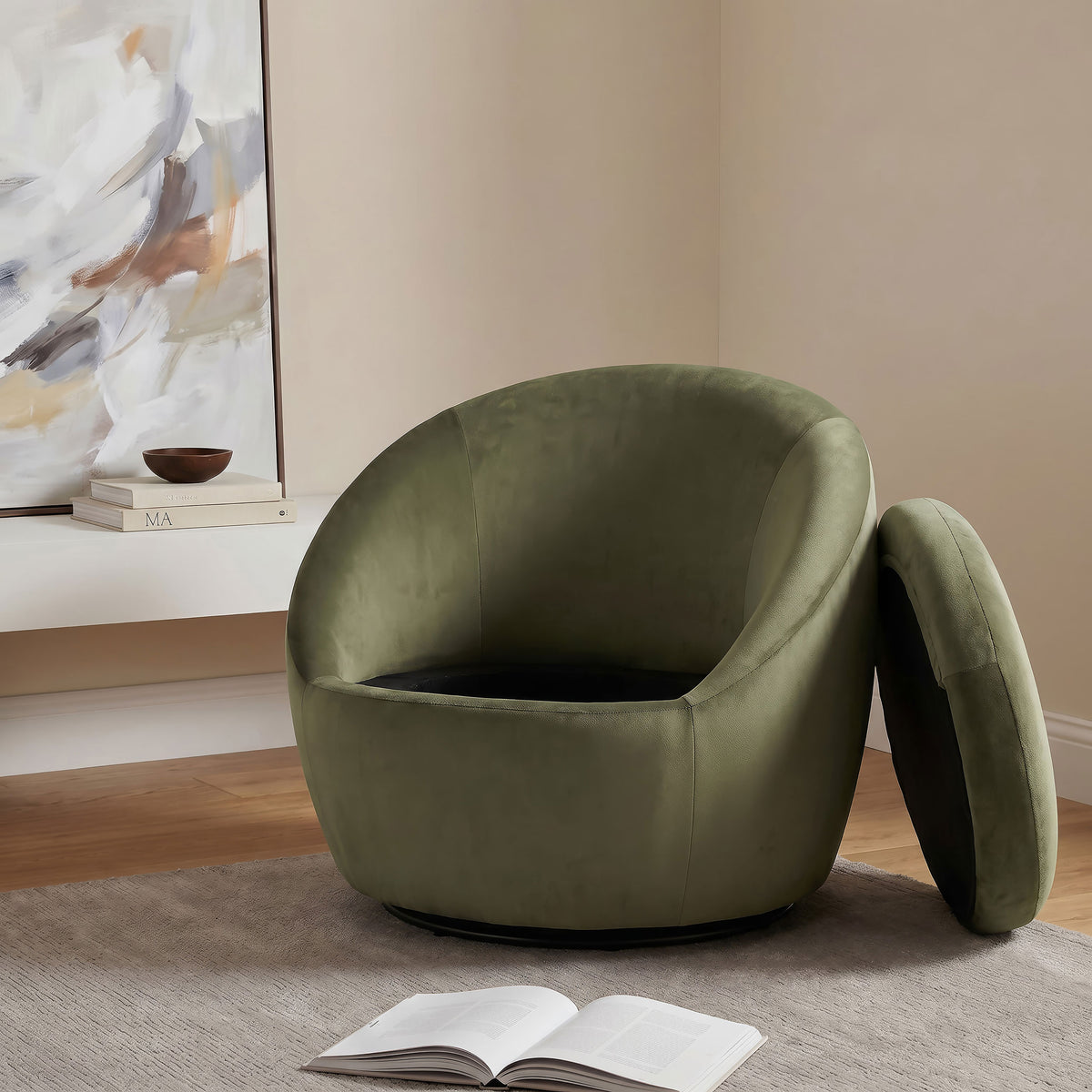 Myernick Velvet Barrel Swivel Accent Chair -