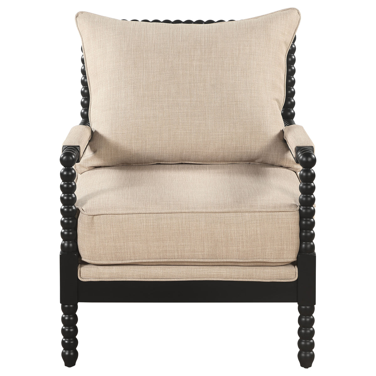 Blanchett Bobbin Accent Chair - Beige Fabric with Turned Black Wood Arms & Legs – view 3