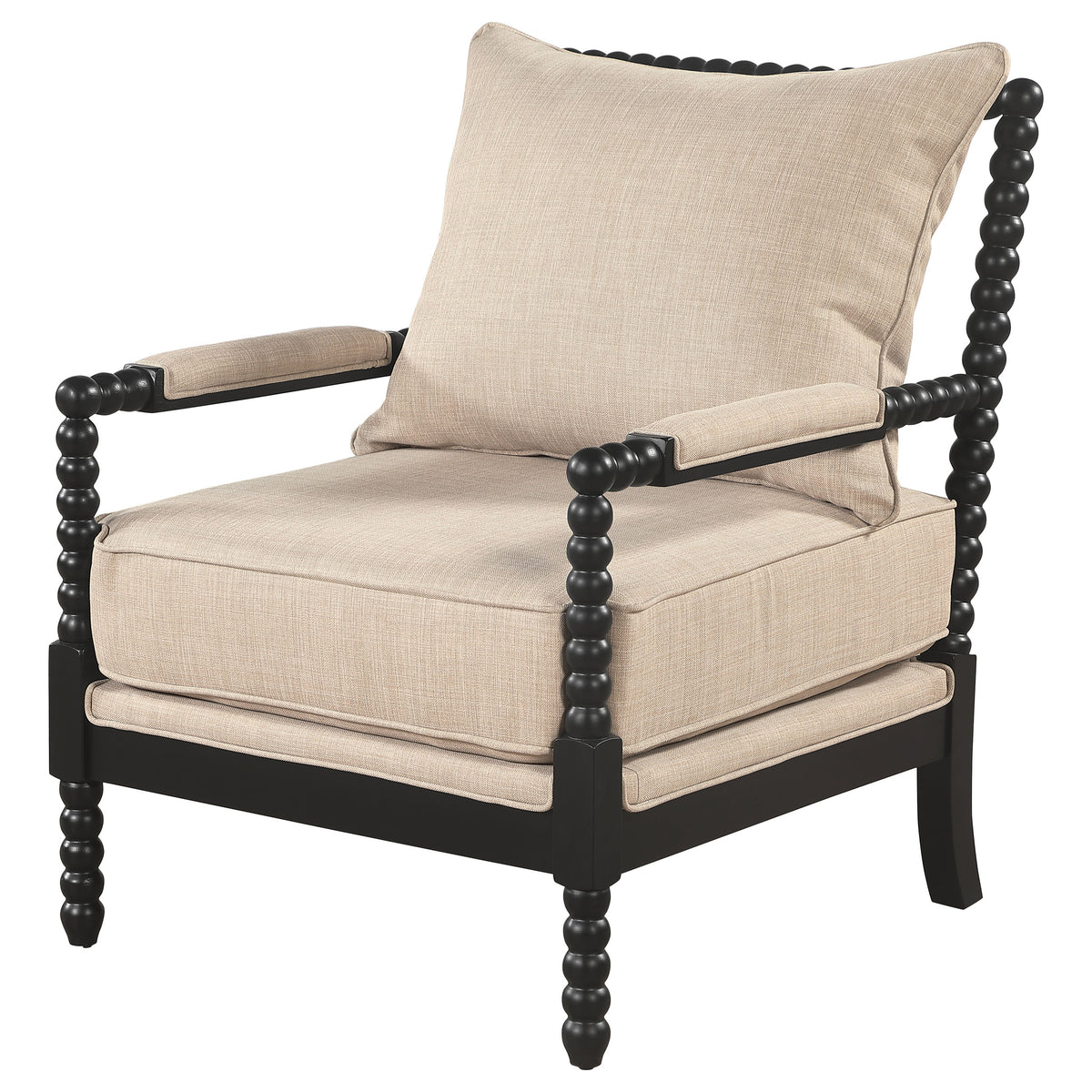 Blanchett Bobbin Accent Chair - Beige Fabric with Turned Black Wood Arms & Legs – view 4