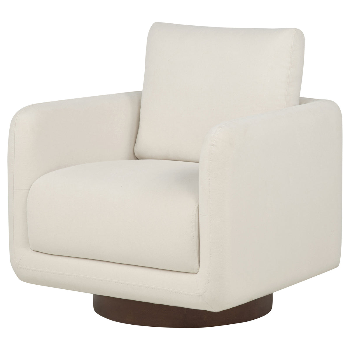 Iris Swivel Accent Chair - Rounded Ivory Upholstery with Track Arms on Coffee Wood Base โ view 4