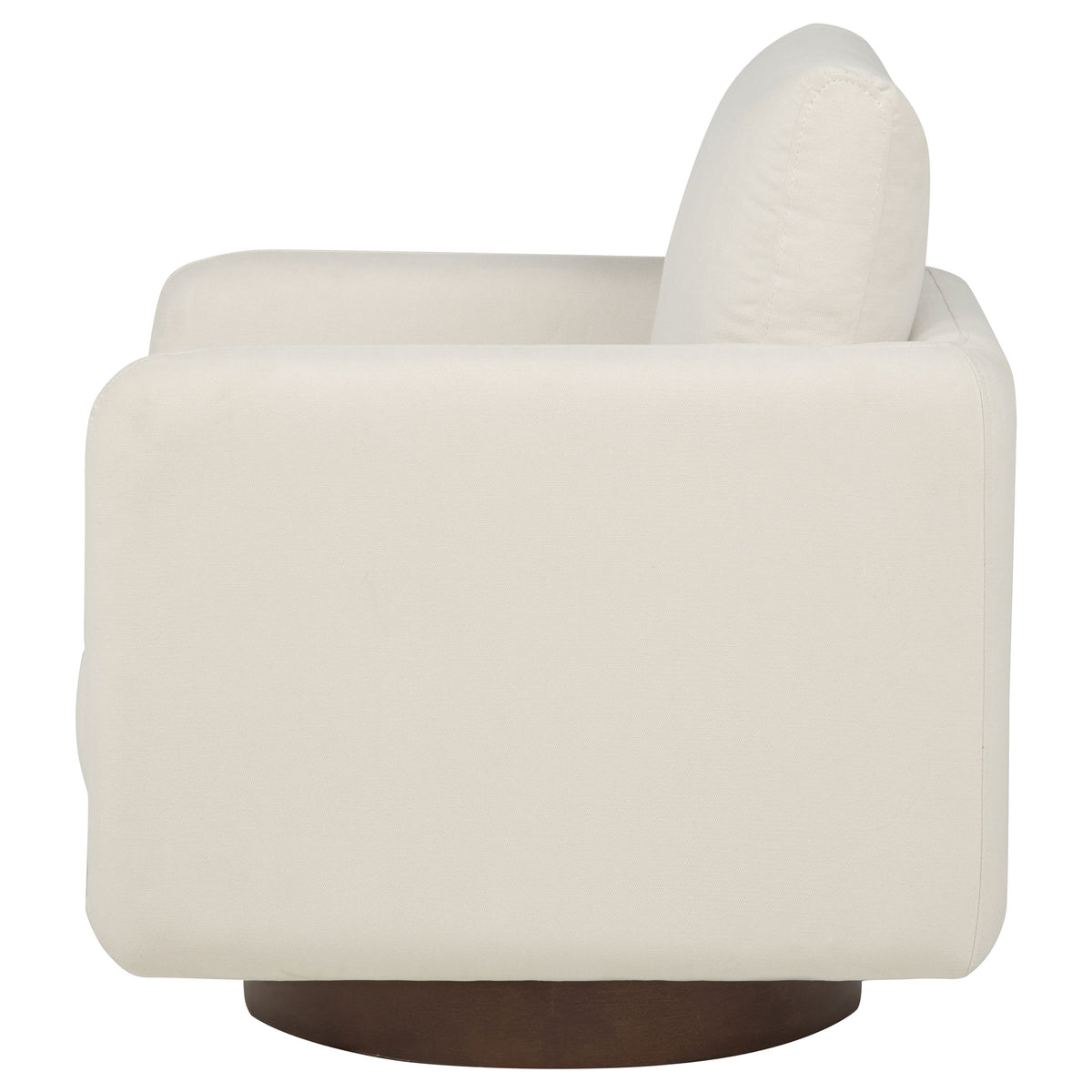 Iris Swivel Accent Chair - Rounded Ivory Upholstery with Track Arms on Coffee Wood Base โ view 5