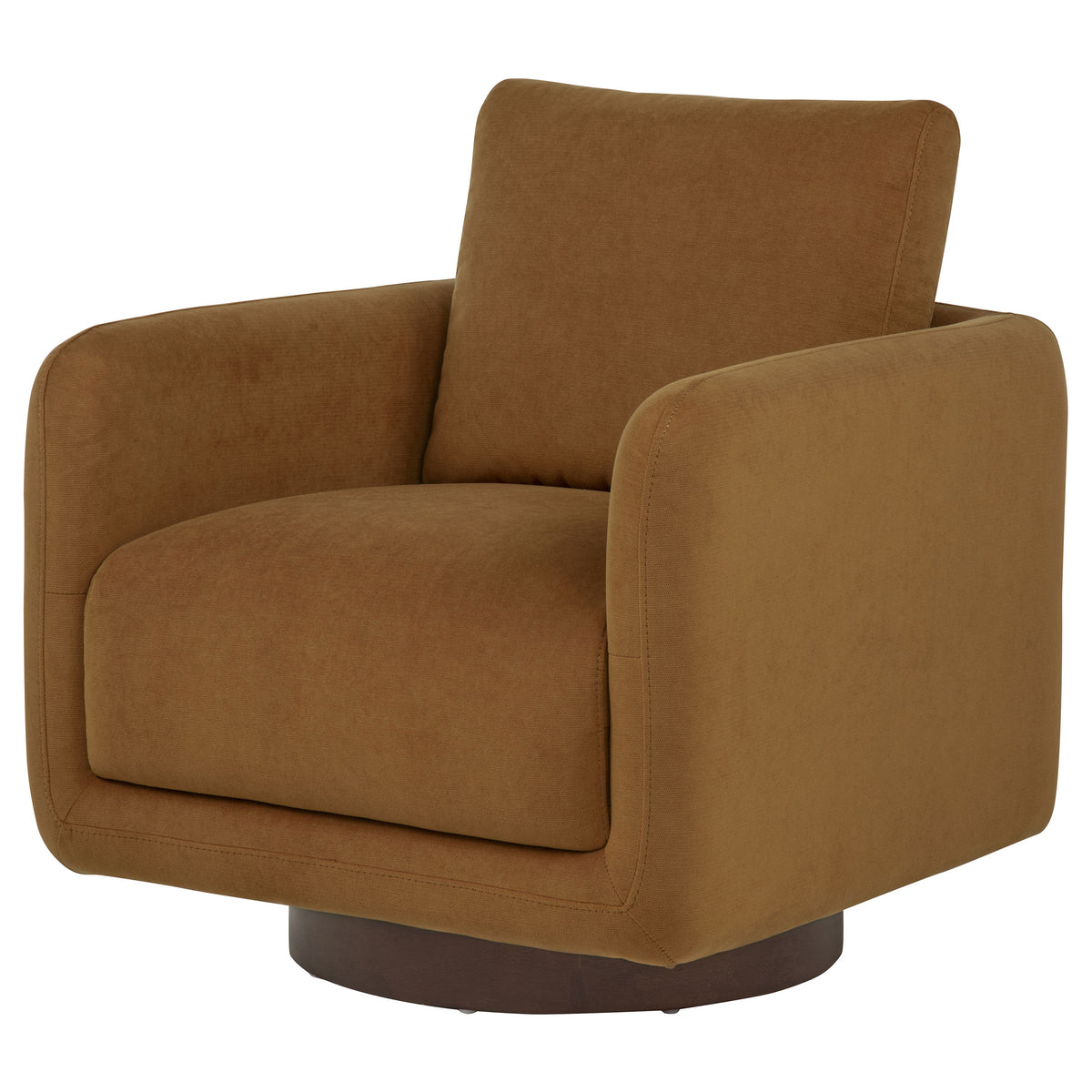 Iris Swivel Accent Chair - Rounded Track Arm Design in Rust Fabric with Coffee Wood Base – view 4
