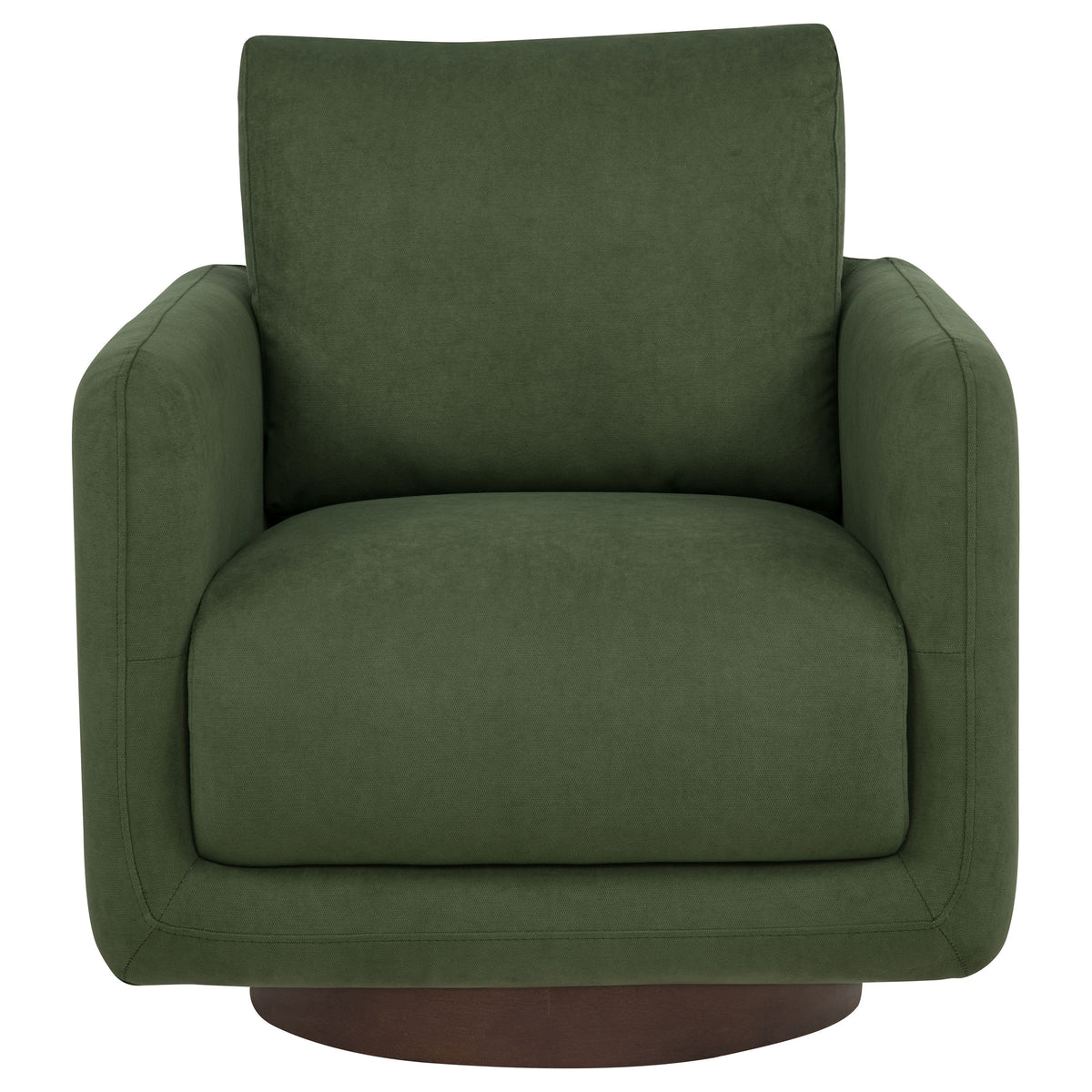 Iris Swivel Accent Chair - Rounded Matcha Green Upholstery on Coffee Wood Base – view 3