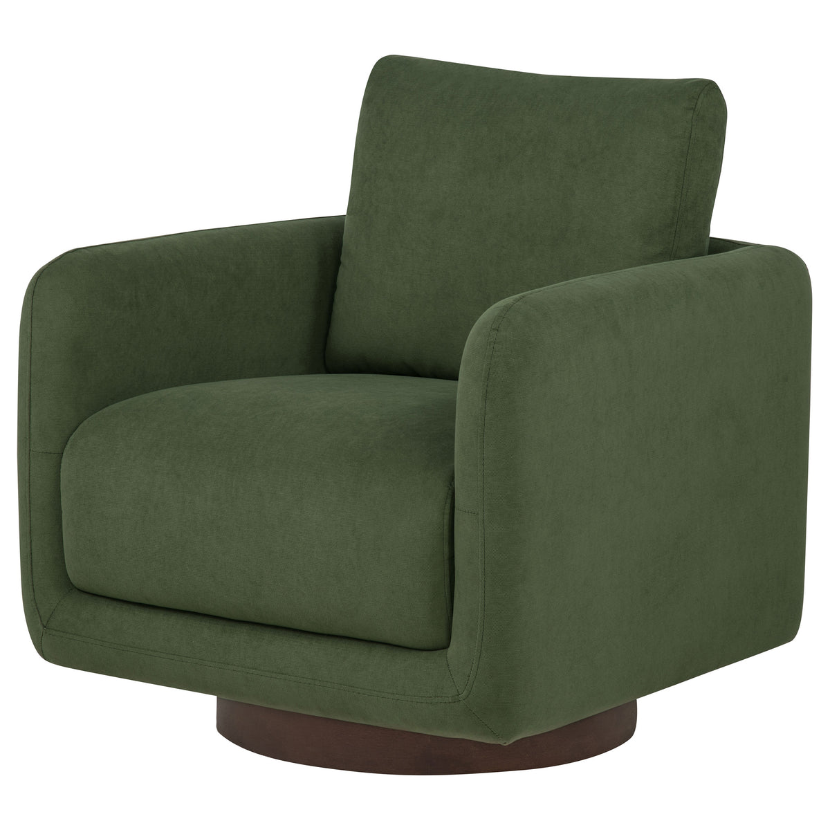 Iris Swivel Accent Chair - Rounded Matcha Green Upholstery on Coffee Wood Base – view 4