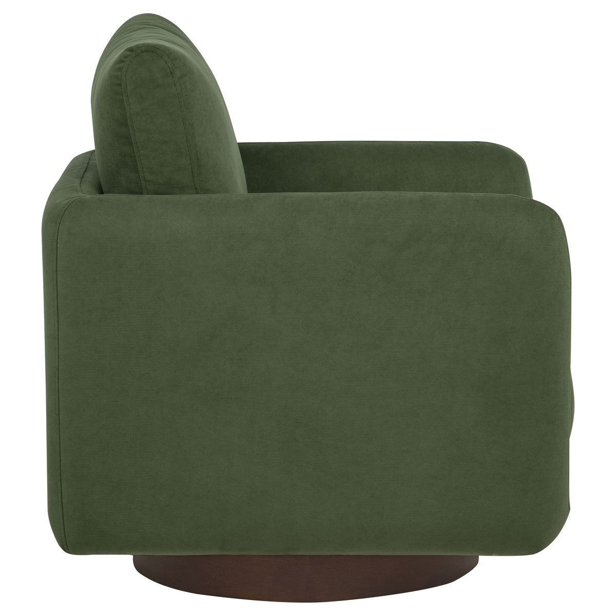 Iris Swivel Accent Chair - Rounded Matcha Green Upholstery on Coffee Wood Base – view 9
