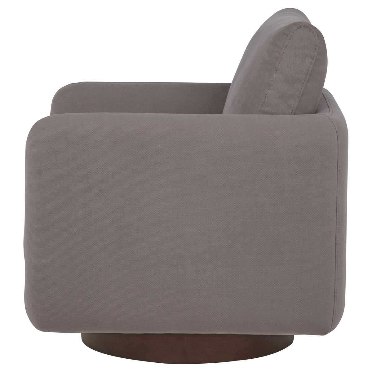 Iris Swivel Accent Chair - Stone Fabric with Track Arms & Coffee Wood Pedestal Base – view 5