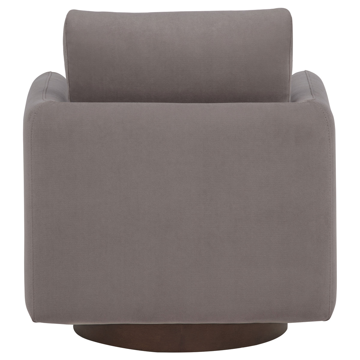 Iris Swivel Accent Chair - Stone Fabric with Track Arms & Coffee Wood Pedestal Base – view 7