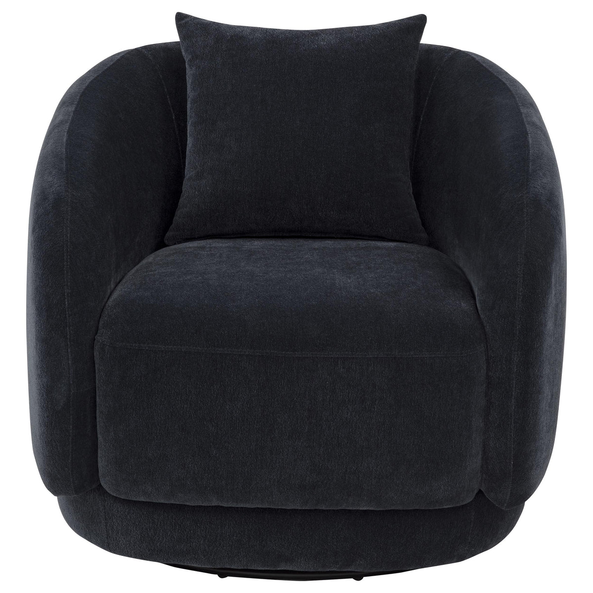 Arnaud Chenille Barrel Swivel Accent Chair - Cocooning Navy Upholstery with Loose Back Pillow โ view 3