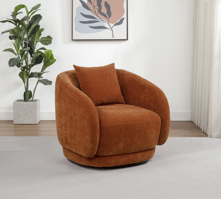 Arnaud Barrel Swivel Accent Chair - Burnt Orange Chenille with Loose Back Pillow
