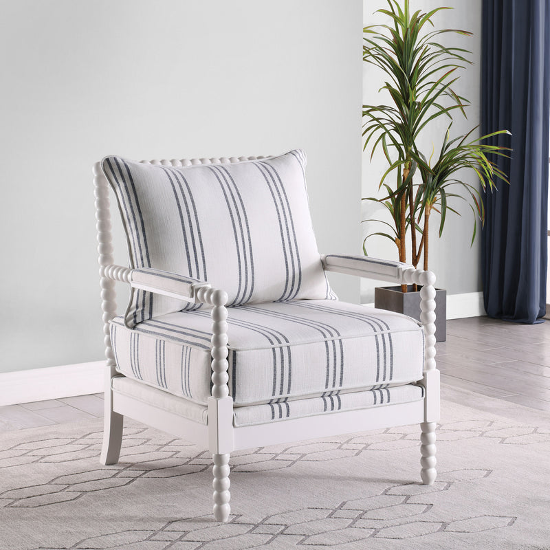 Blanchett Bobbin Accent Chair - Coastal White & Navy Stripe Upholstery with Turned Wood Frame