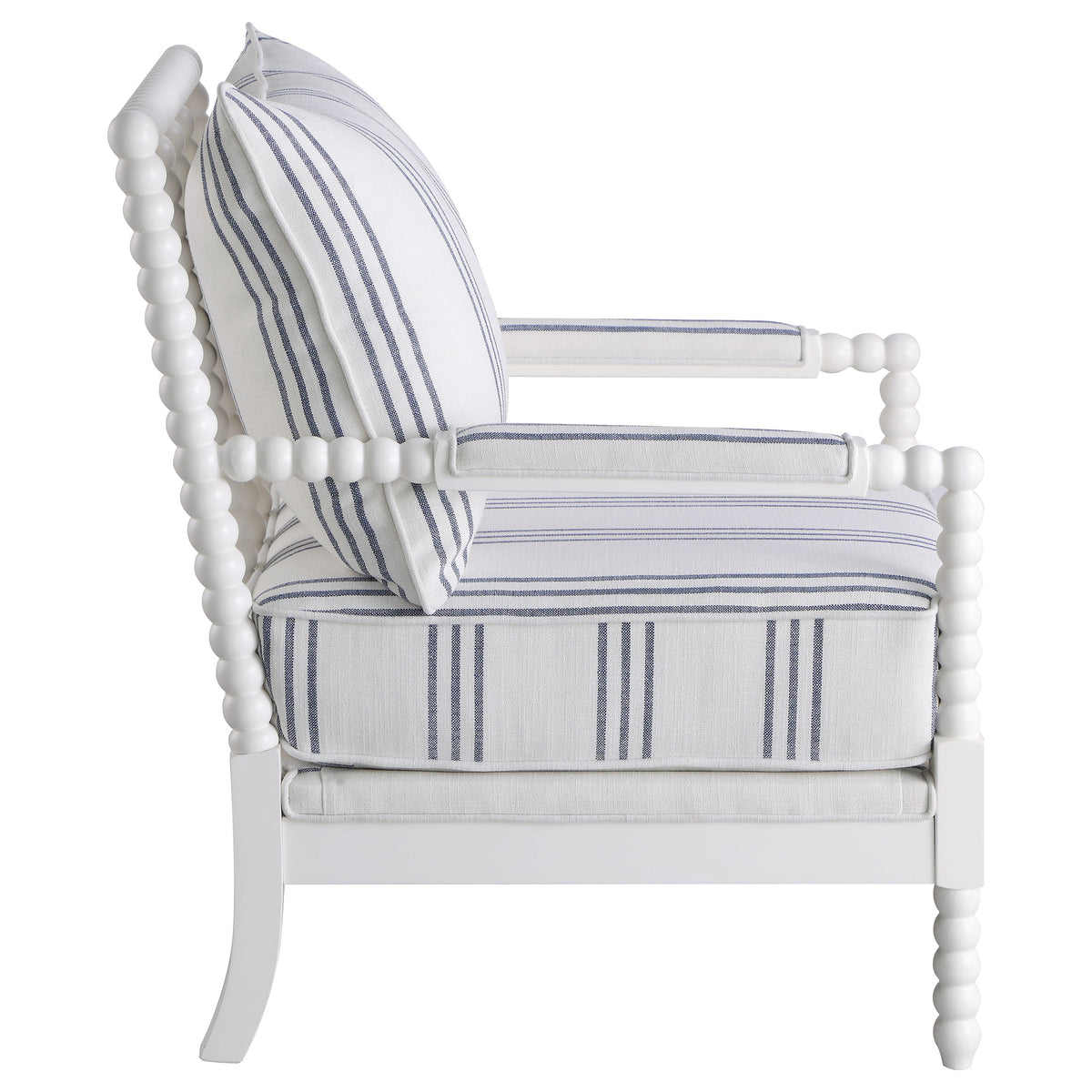Blanchett Bobbin Accent Chair - Coastal White & Navy Stripe Upholstery with Turned Wood Frame – view 9