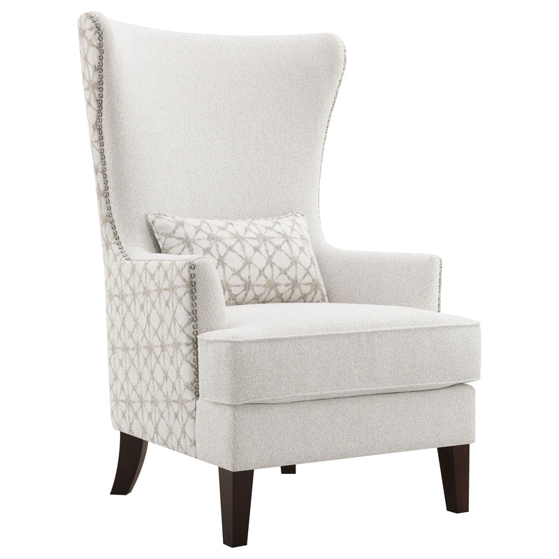 Pippin High Wingback Accent Chair - Latte Boucle with Silver Nailheads & Kidney Pillow
