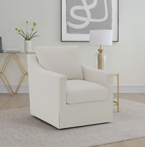Winter Swivel Accent Chair & Lift-Top Storage Ottoman - Sloped Arms in Beige Fabric