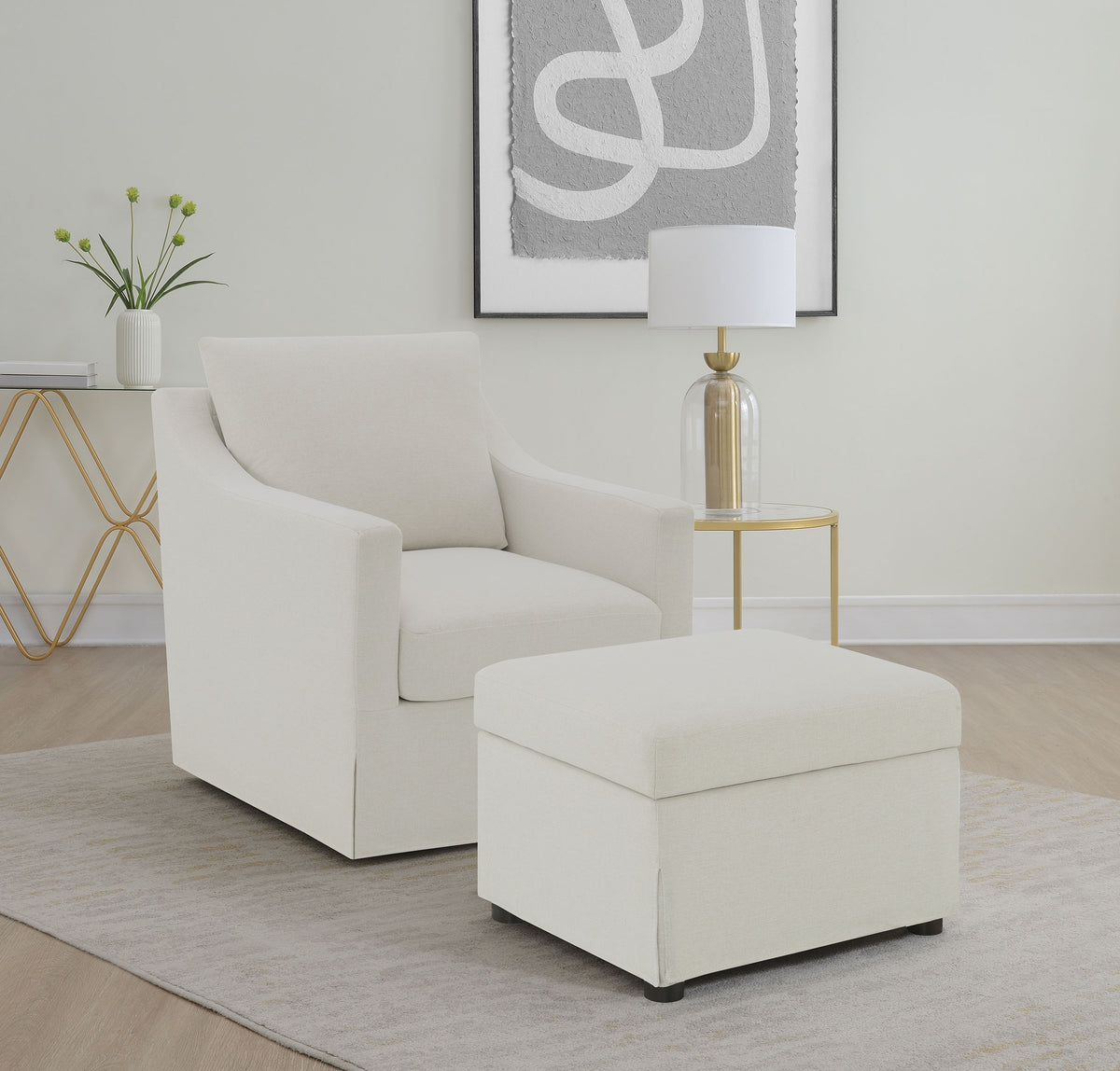 Winter Swivel Accent Chair & Lift-Top Storage Ottoman - Sloped Arms in Beige Fabric โ view 13
