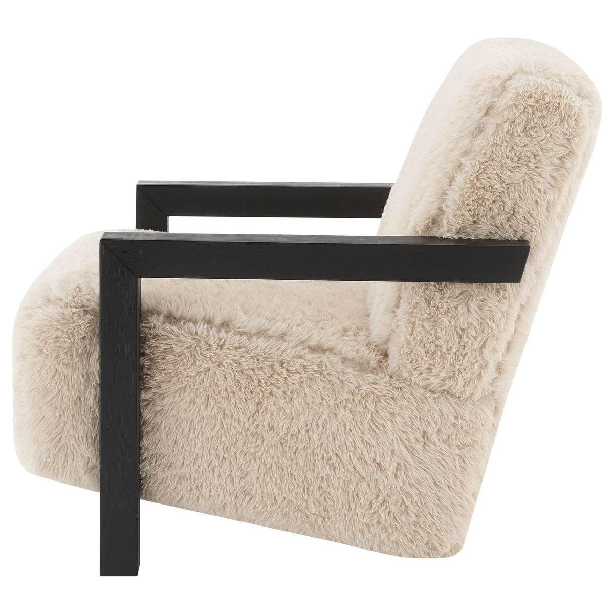 Fitzroy Faux Fur Accent Chair with Solid Wood Arms - Plush Latte Lounge Chair – view 5
