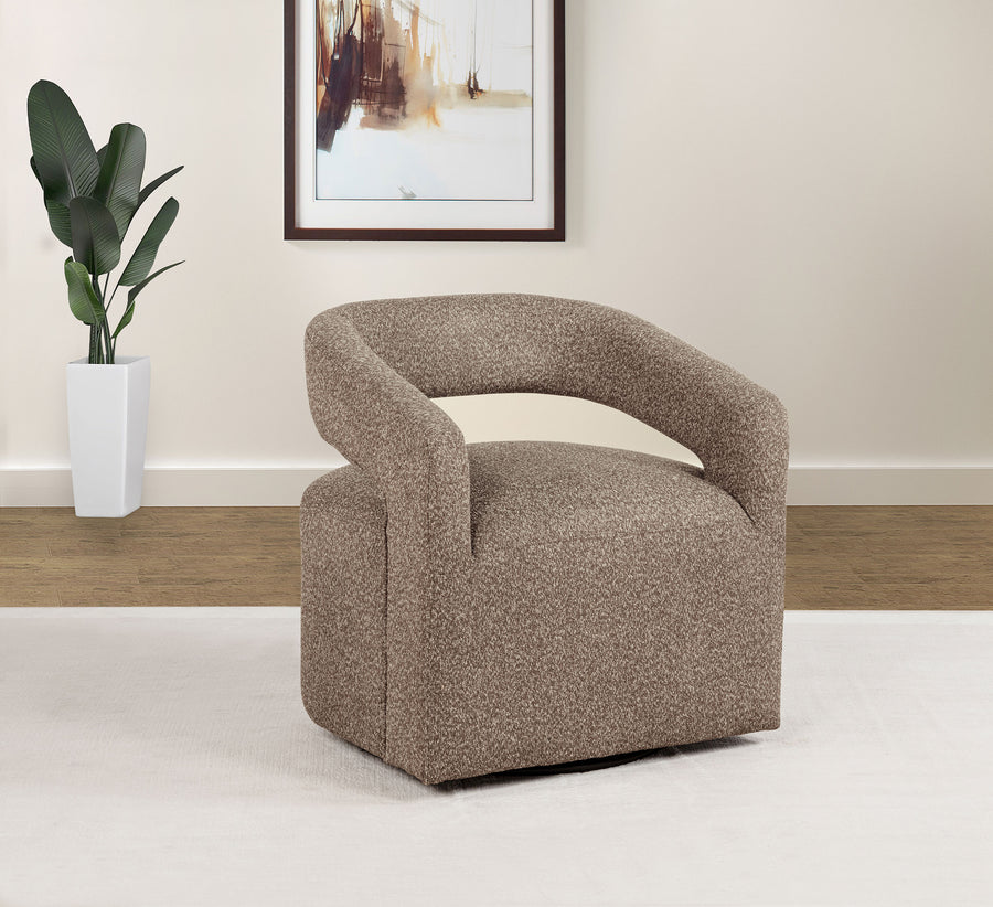 Westhill Boucle Swivel Accent Chair - Rounded Barrel Back in Rocky Road Brown
