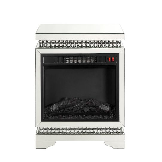 Lotus Mirrored Accent Collection - Faux Crystal Inlay Fireplace, Tables, Cabinet & Mirror