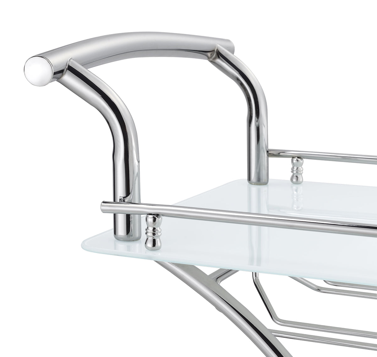 Elfman 2-Tier Bar Cart - White Glass Shelves on Curved Chrome Frame with Wine & Stemware Racks – view 10