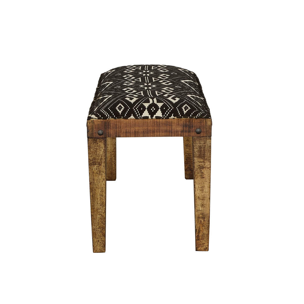 Lamont Upholstered Accent Bench - Black & White Geometric Cotton on Solid Mango Wood with Nailheads – view 5