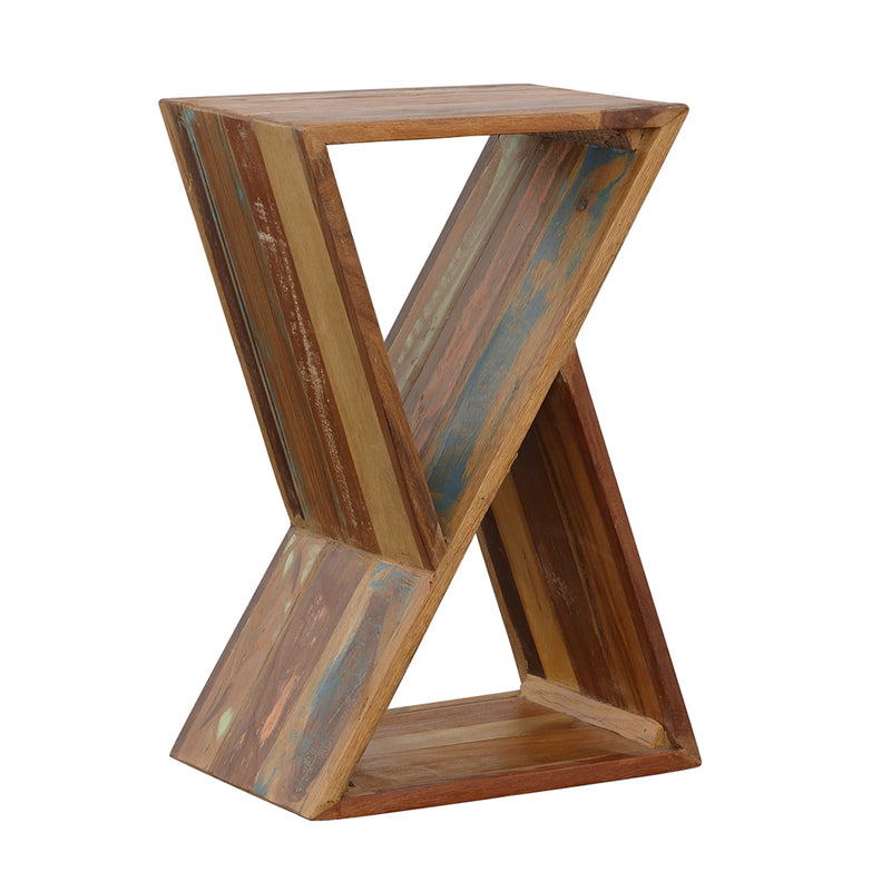 Lily Reclaimed Wood Accent Side Table - Geometric Hourglass Design in Natural