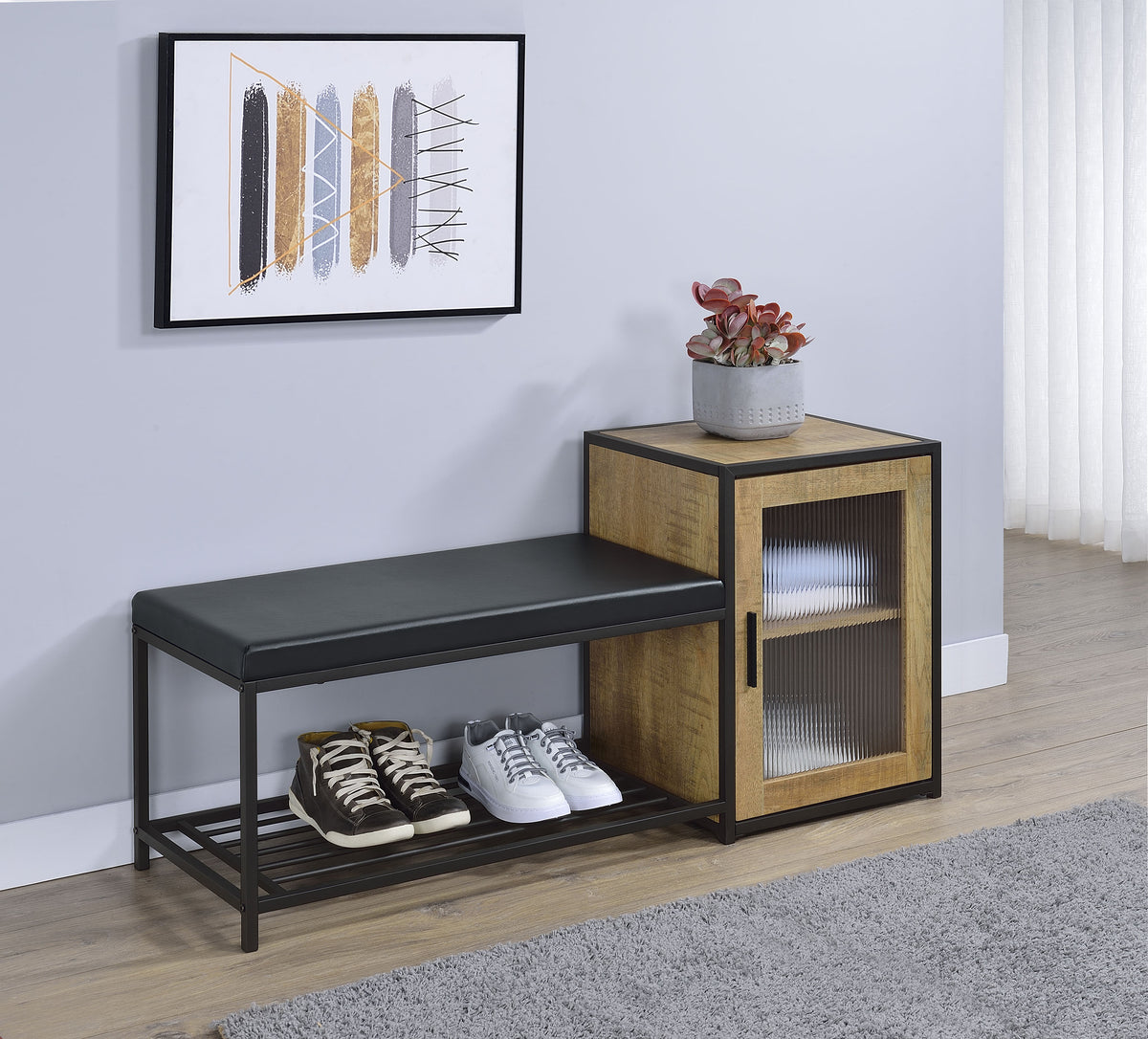 Martino Shoe Storage Entryway Bench with Cabinet - Mango & Sandy Black with Padded Leatherette Seat – view 1