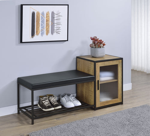 Martino Shoe Storage Entryway Bench with Cabinet - Mango & Sandy Black with Padded Leatherette Seat