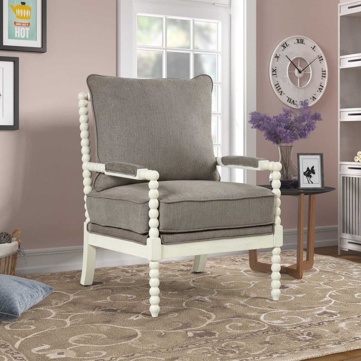 Hanako Accent Chair in Taupe And Off White - front view