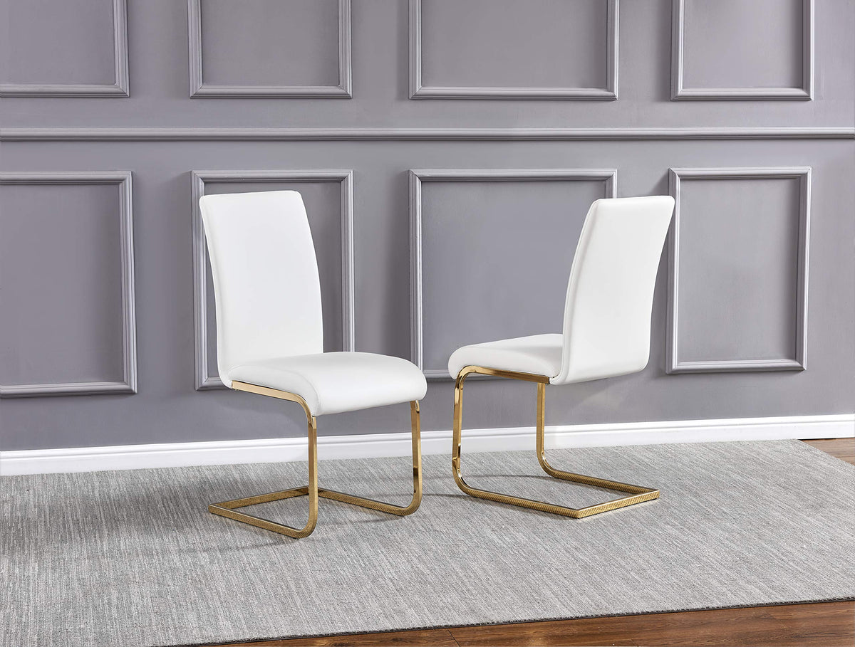 5 Pcs Gold Finish Dining Set in White - side view