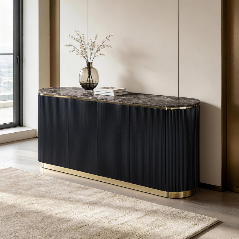 Trandell 70" Modern Glam Faux Marble Top Fully Assembled Sideboard - Black