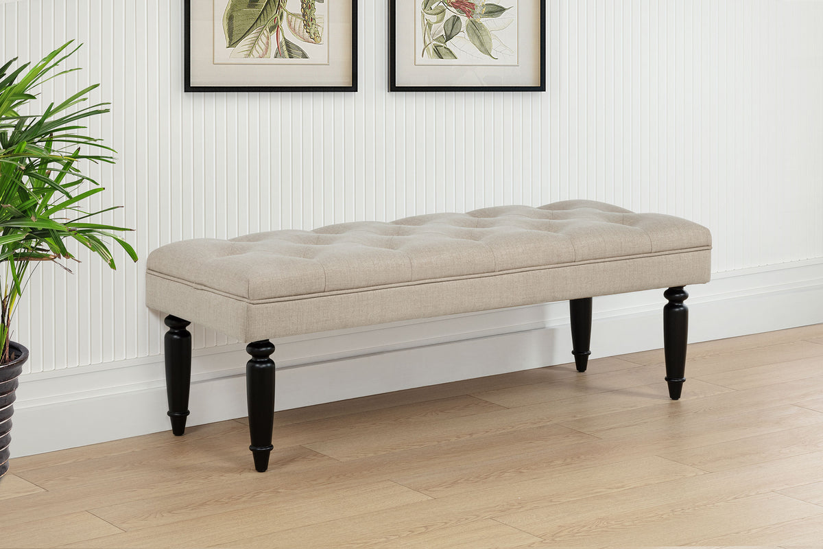 Marsha Button-Tufted Upholstered Accent Bench - Latte Fabric on Black Turned Legs – view 1