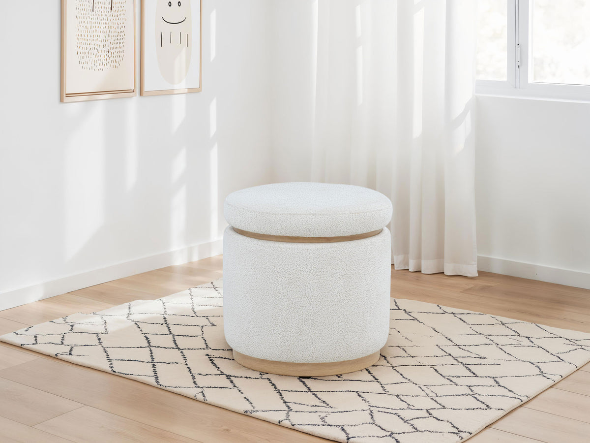 Remuda Round Boucle Storage Ottoman - Ivory Drum with Removable Top – view 1