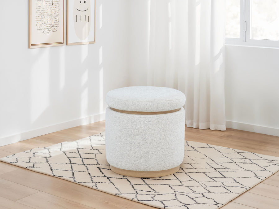 Remuda Round Boucle Storage Ottoman - Ivory Drum with Removable Top