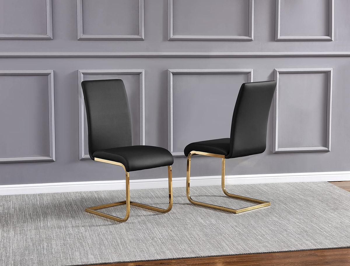 Mirage 5 Pcs Glass Top Mid-Century Modern Dining Set, Gold Finish in Black - front view