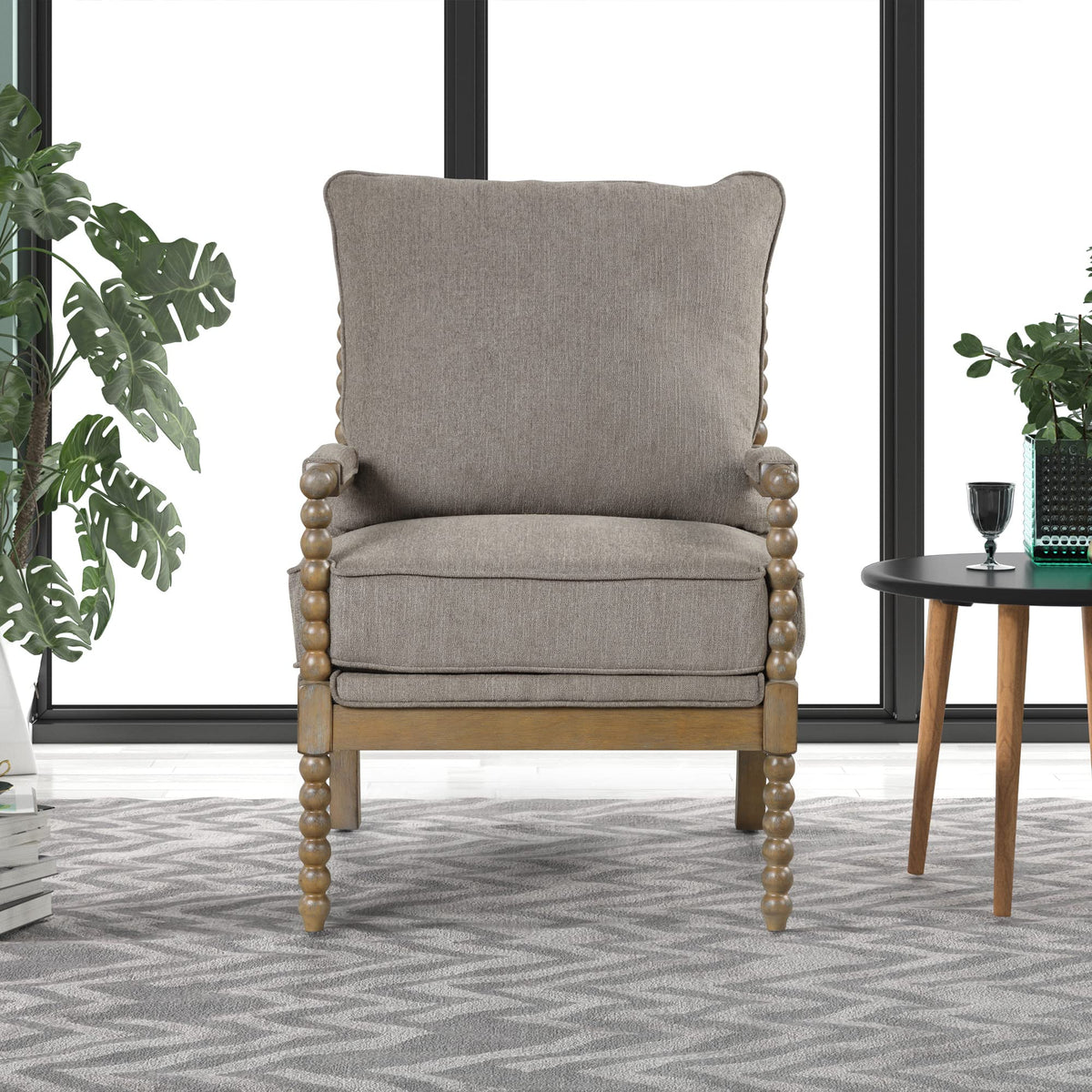Hanako Accent Chair in Taupe And Natural Oak - angle view