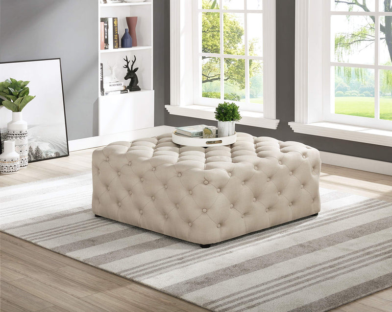 Sherlyn 40" Square Upholstered Ottoman - Modern & Green Velvet