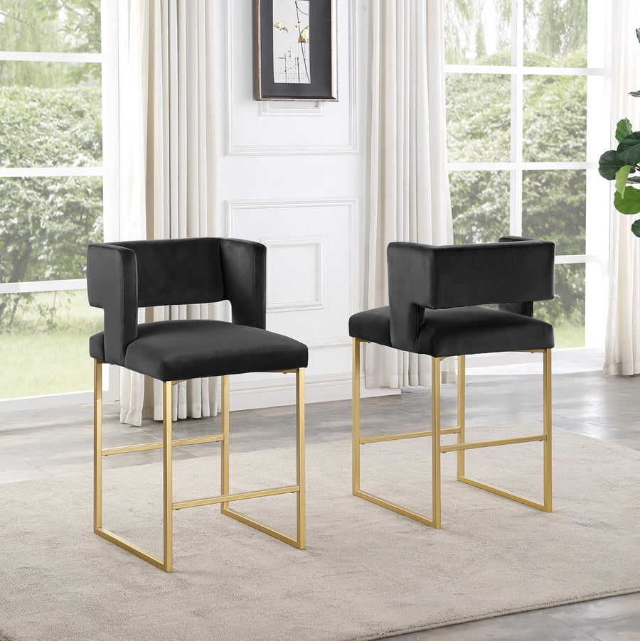 Leonard 36" Velvet Counter Height Stool - Set of 2 in Black/Gold Frame