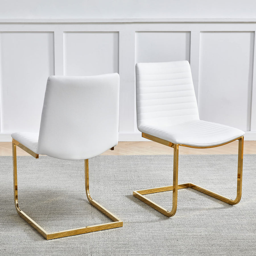 Blanca Contemporary Dining Chair with Gold Legs - Set of 2 in White