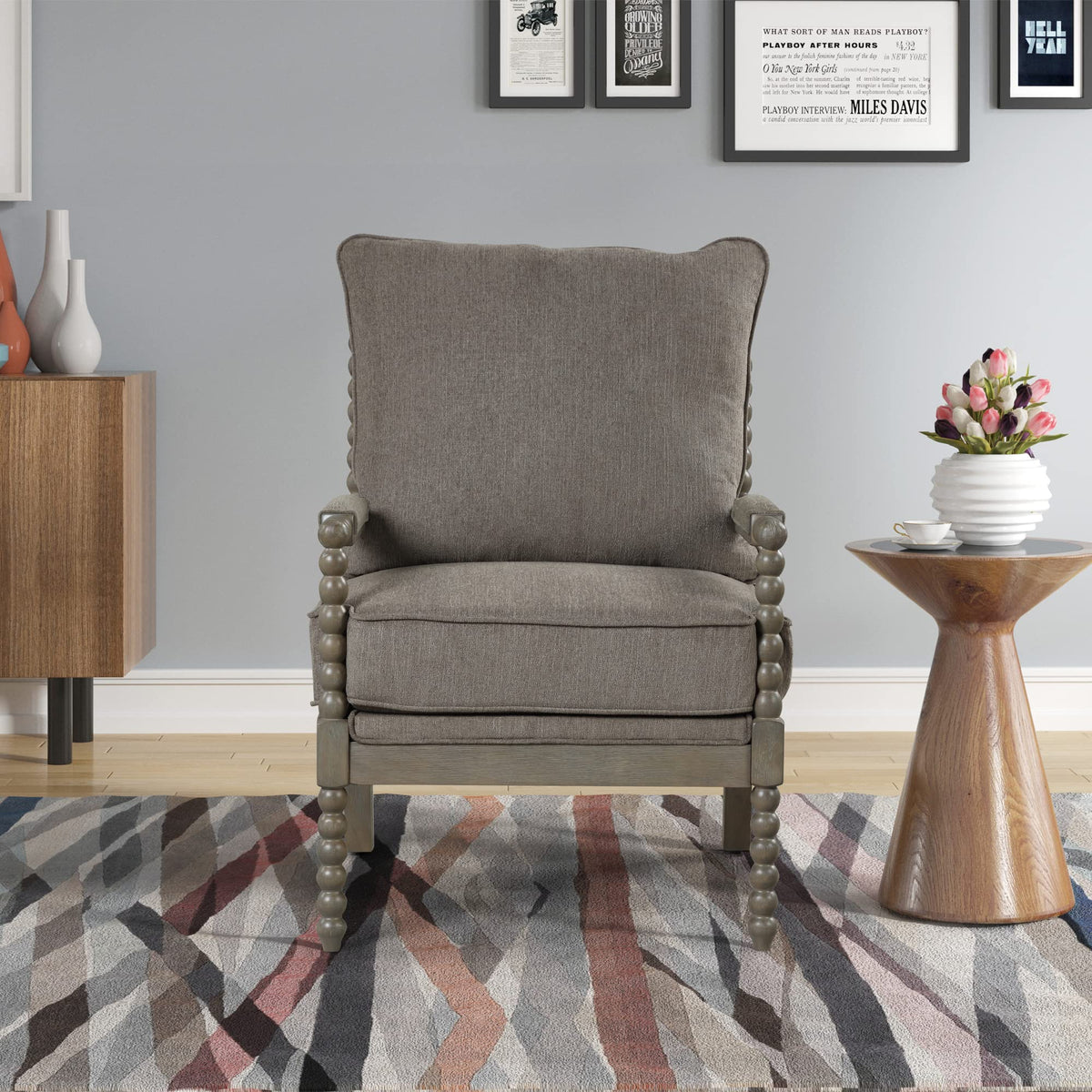 Hanako Accent Chair in Taupe And Antique Grey - angle view
