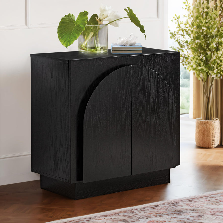 Questa 31" Scandinavian Mid Century 2-Door Wood Grain Cabinet - Black - Modern Storage Furniture
